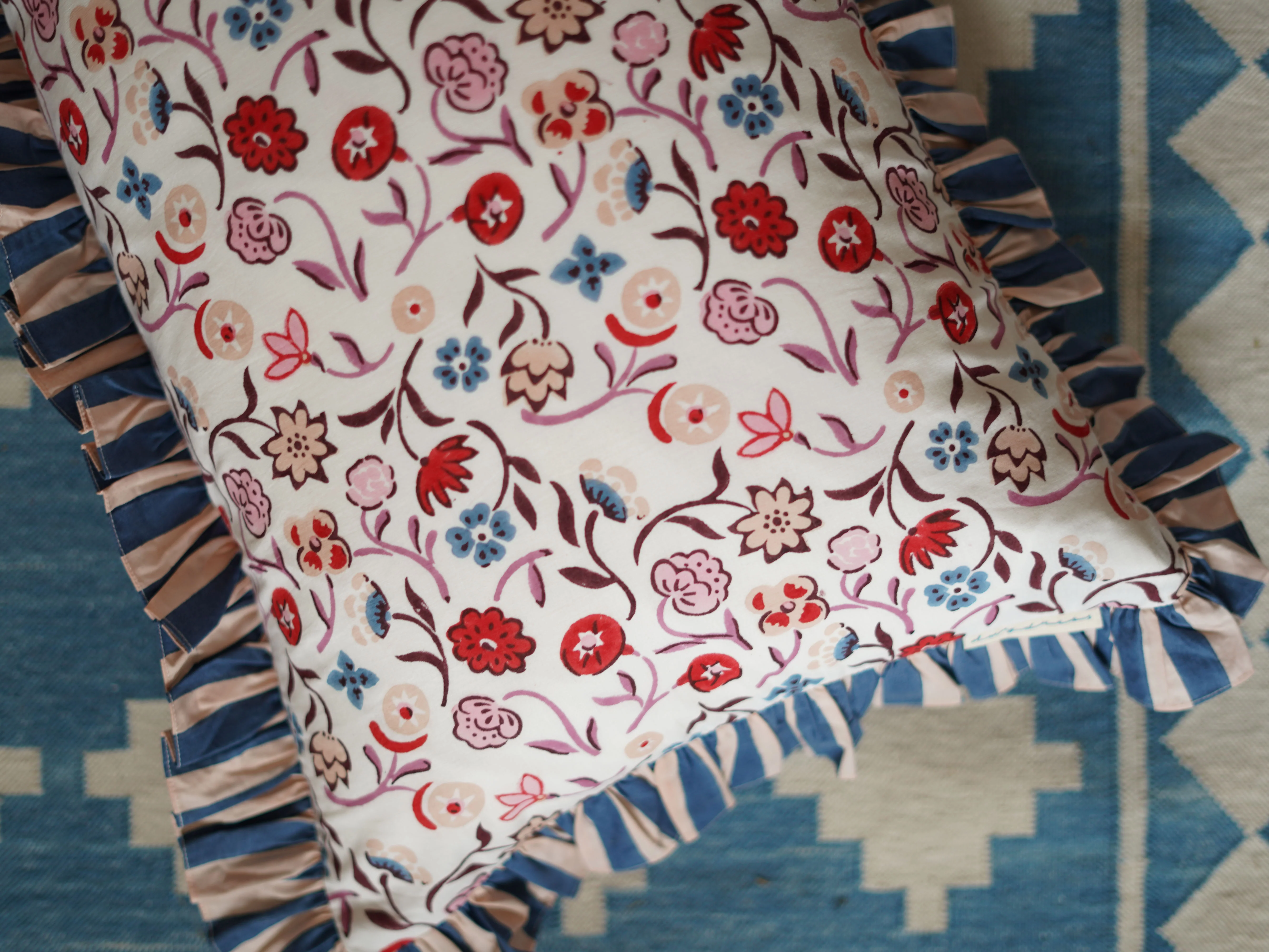 Frilled Cushion Cover, Pink/Blue Enid 60 x 35cm - Image 3