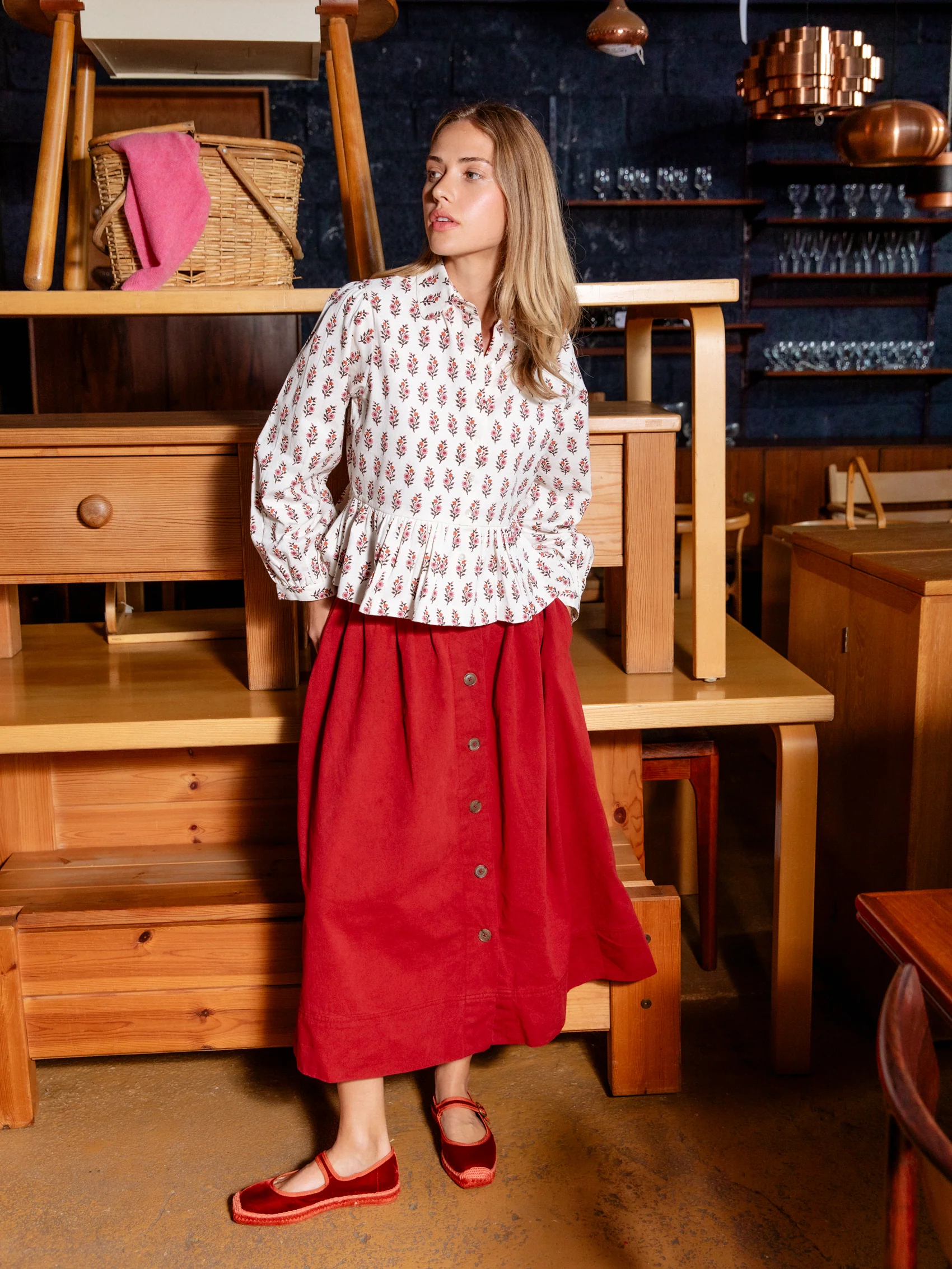 Button Down Skirt in Sumac Twill - Image 3