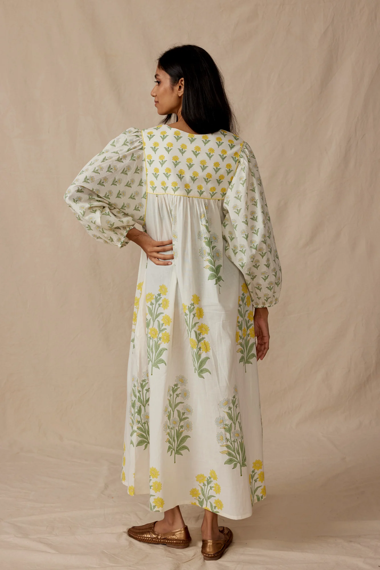 Capri Kaftan in Yellow Kashmir Flower - Image 3