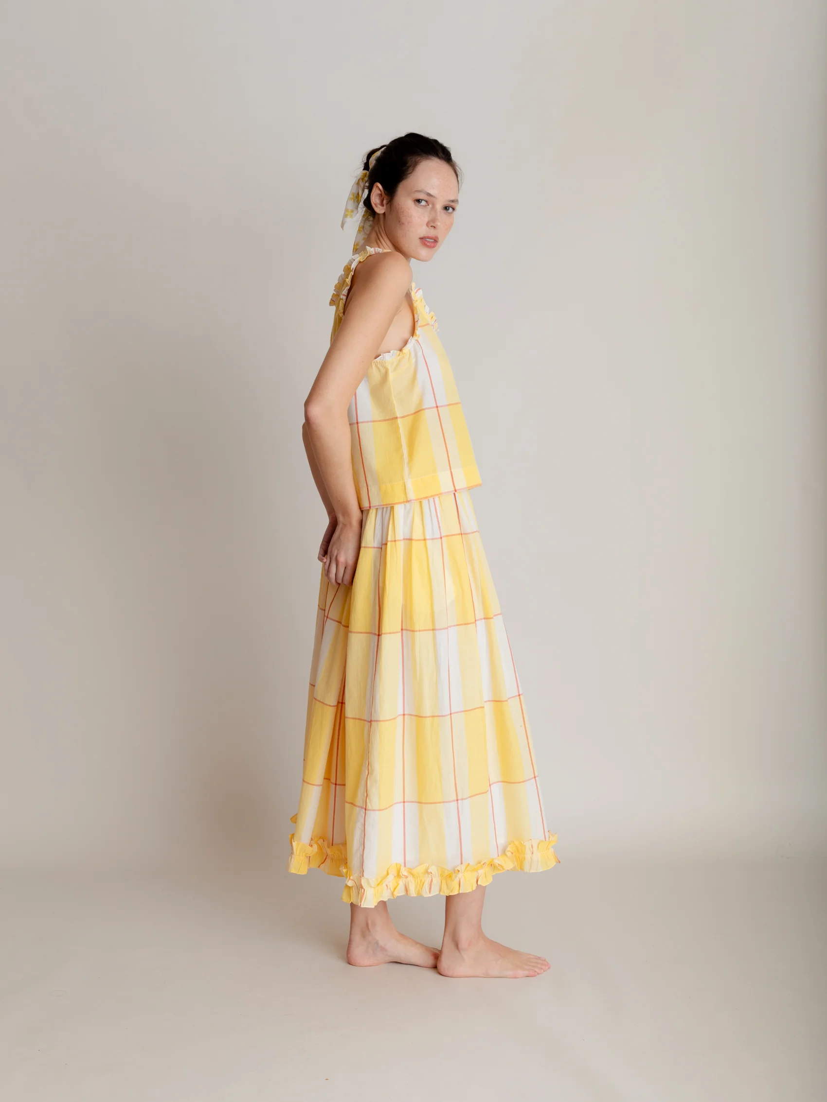 Claudie Skirt in Honey Check - Image 5