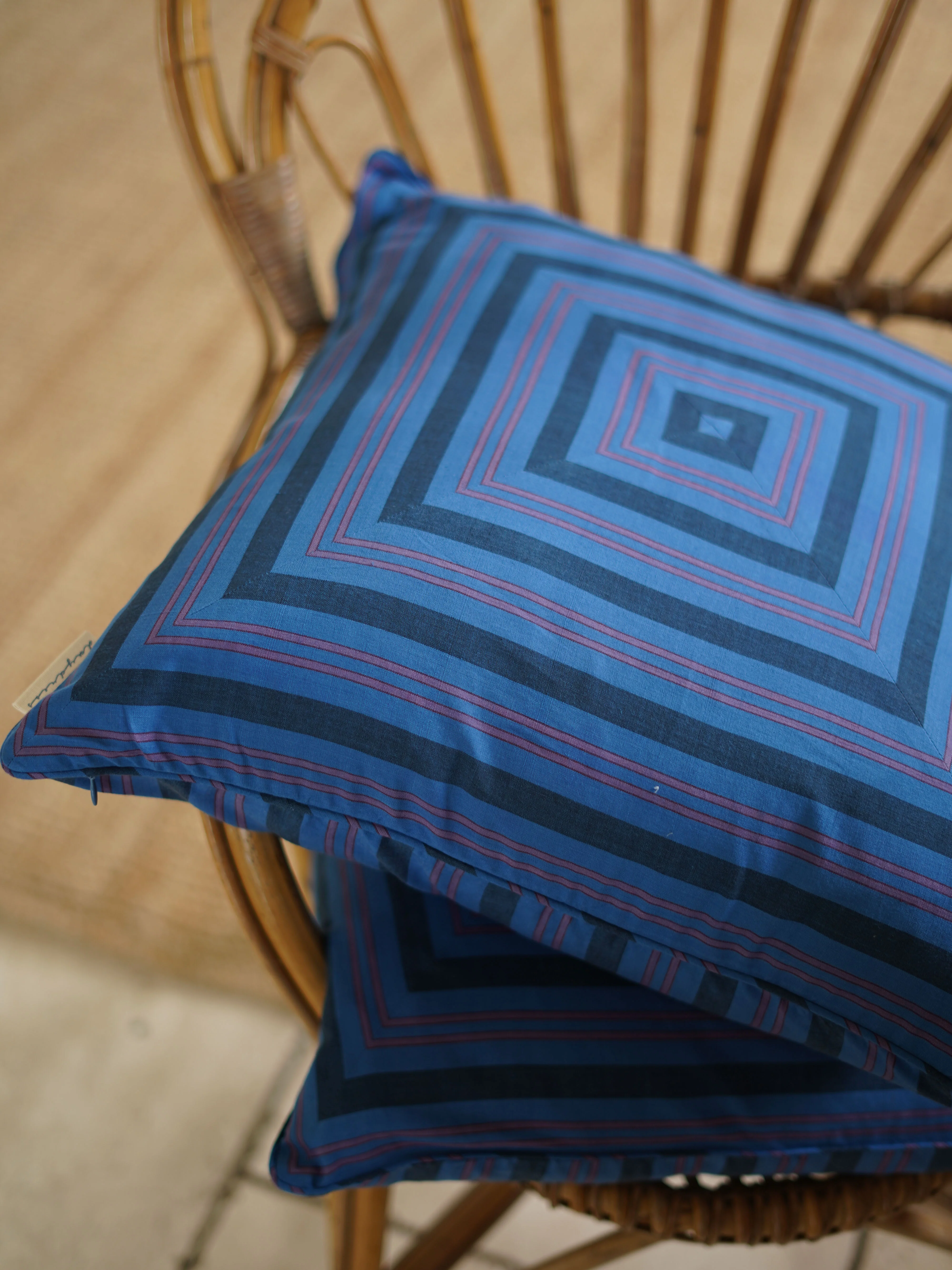 Cushion Cover, Blue Handloom Stripe 50 x 50cm - Image 3