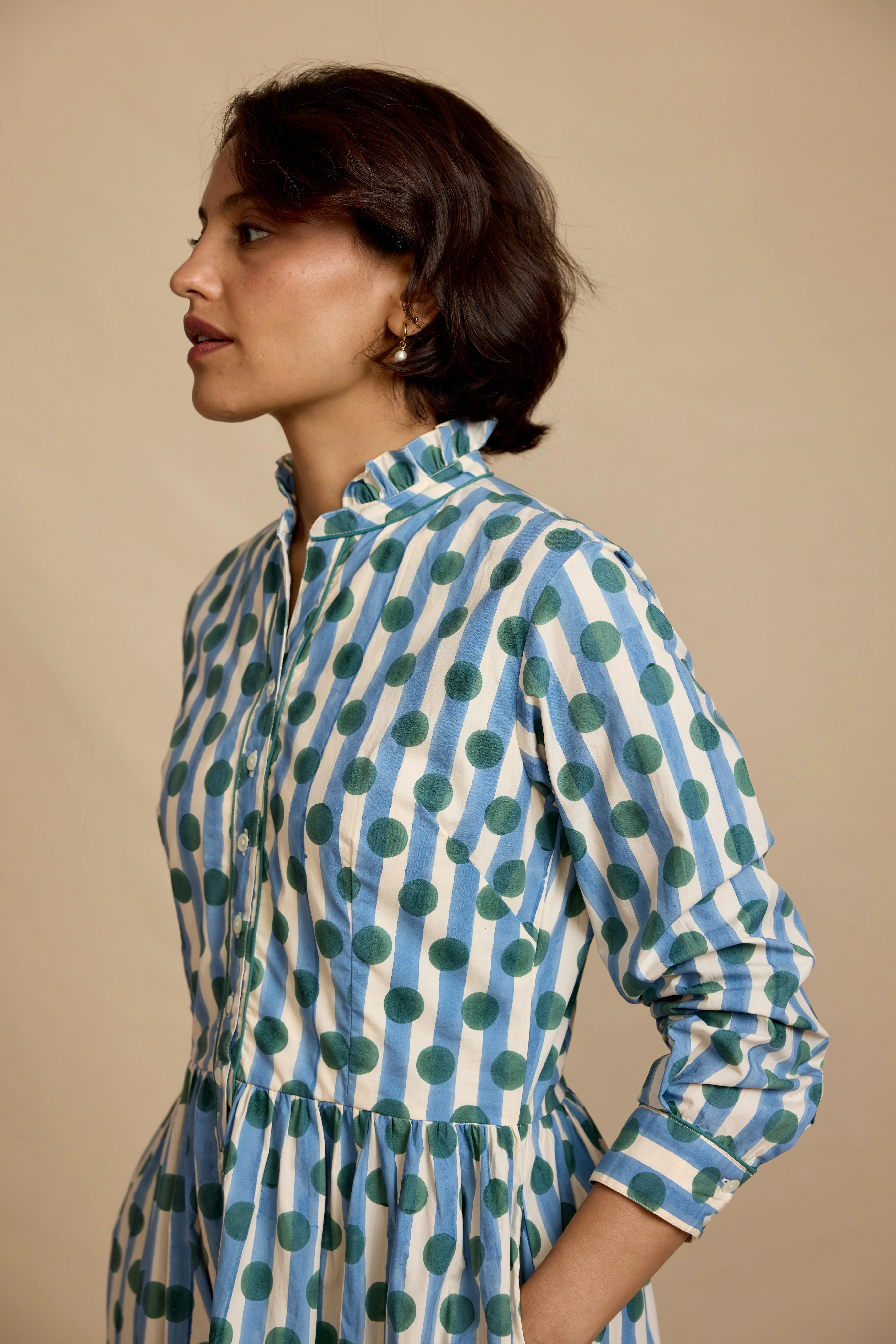 Dakota Dress in Blue Polka Stripe - Image 3