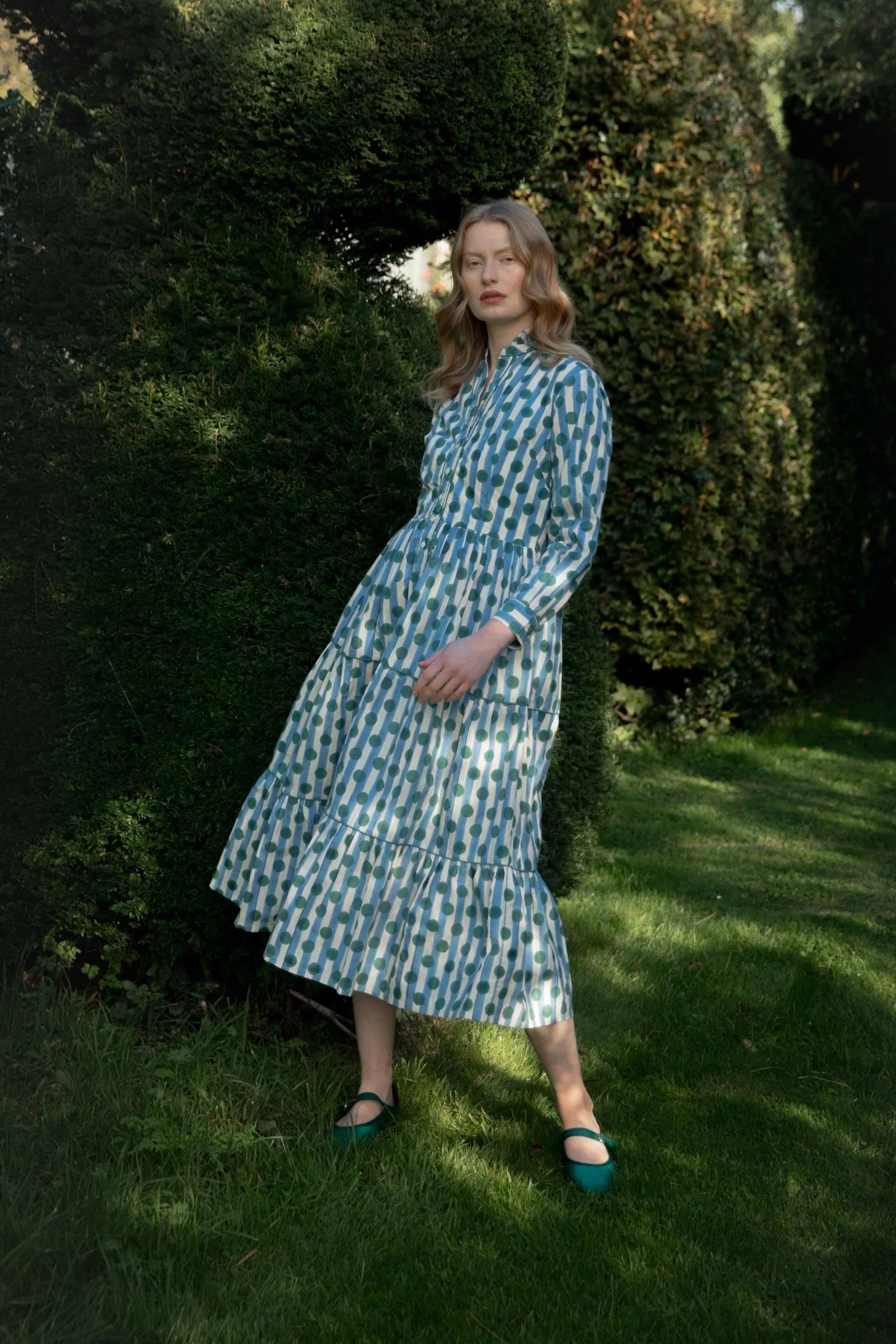 Dakota Dress in Blue Polka Stripe - Image 4