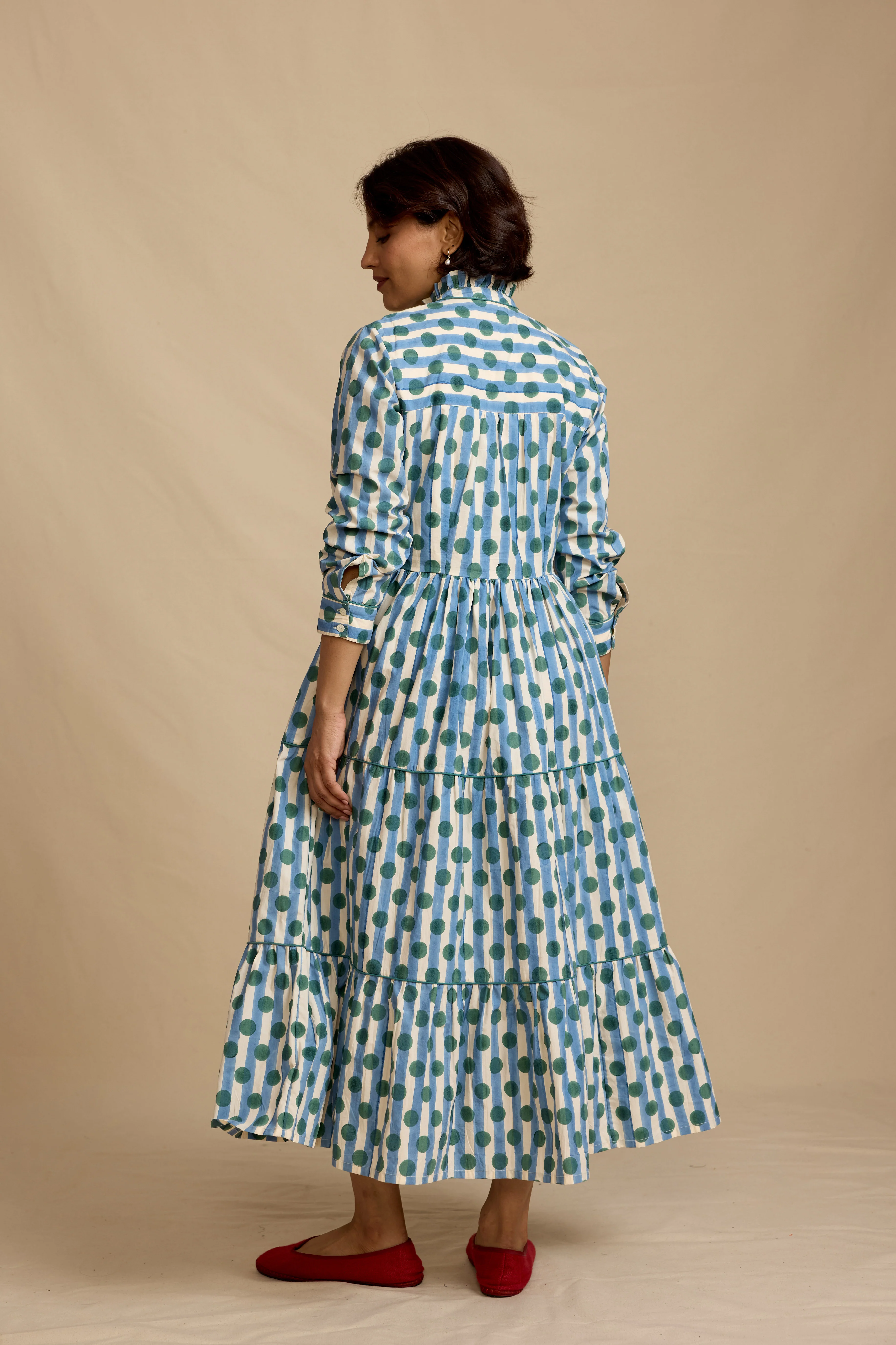 Dakota Dress in Blue Polka Stripe - Image 5