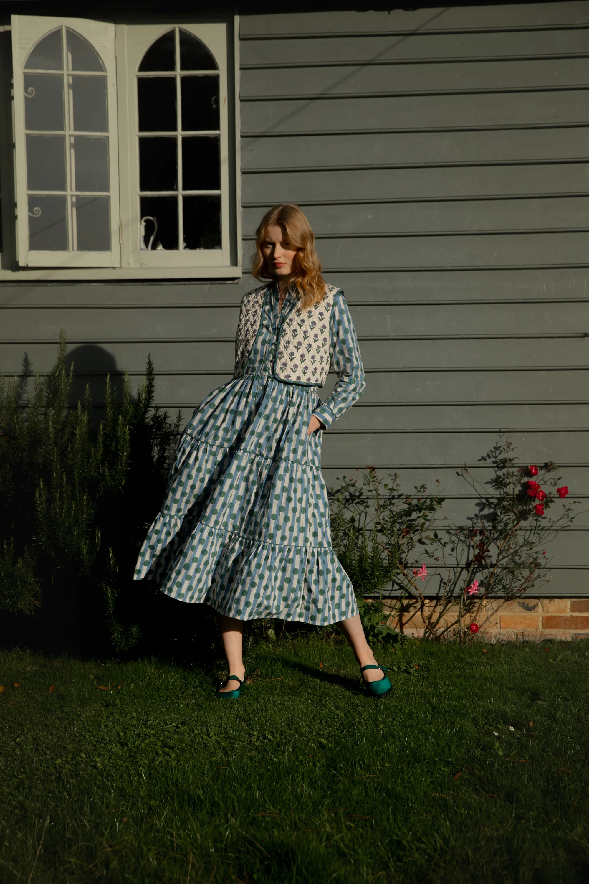 Dakota Dress in Blue Polka Stripe - Image 6