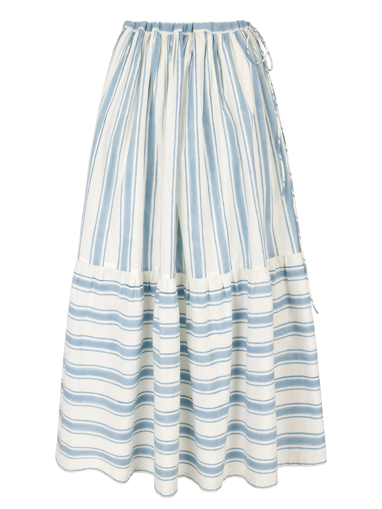 Drawstring Skirt in Blue Ticking - Image 6