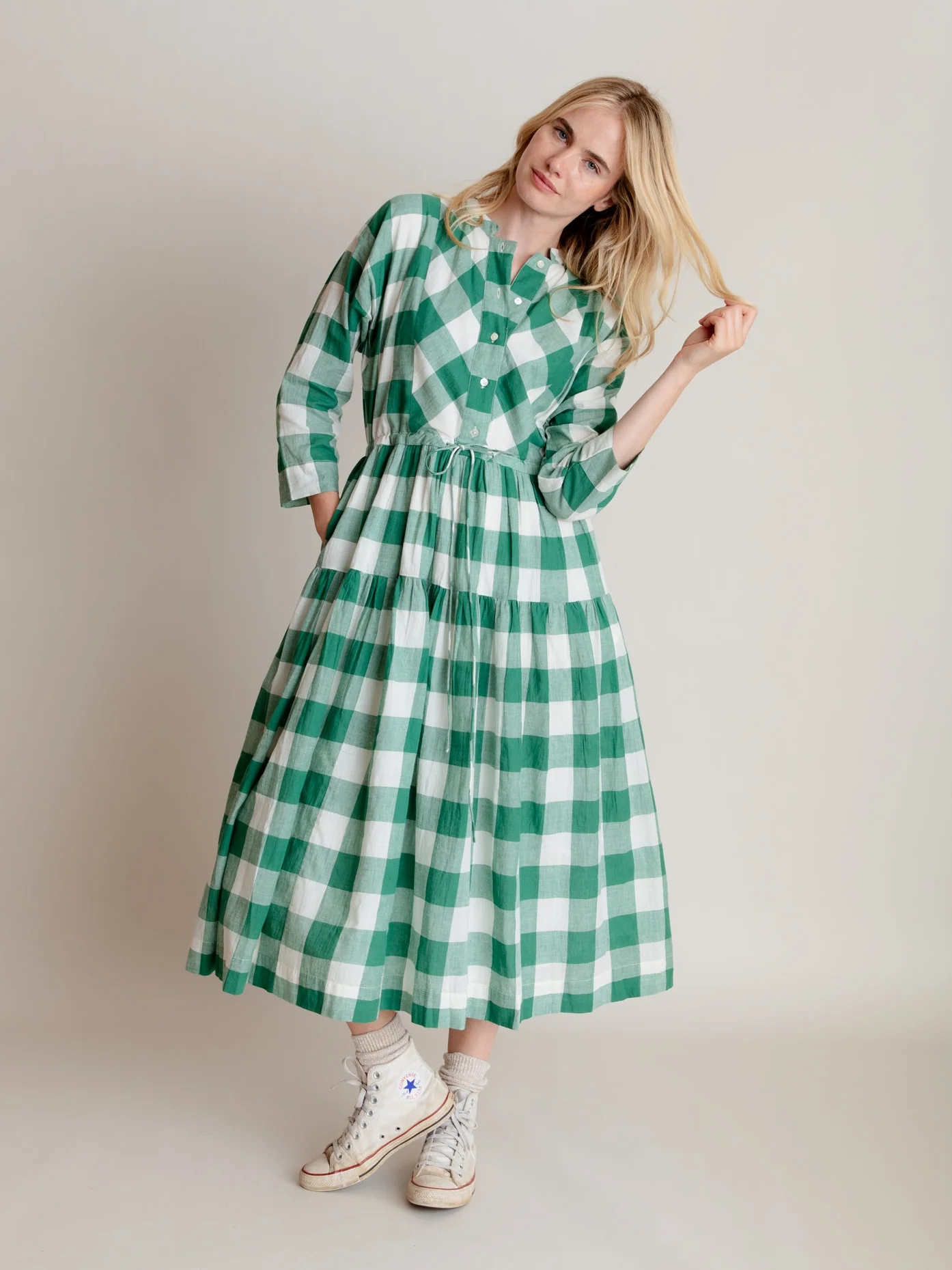 Inca Dress in Green Check - Image 7