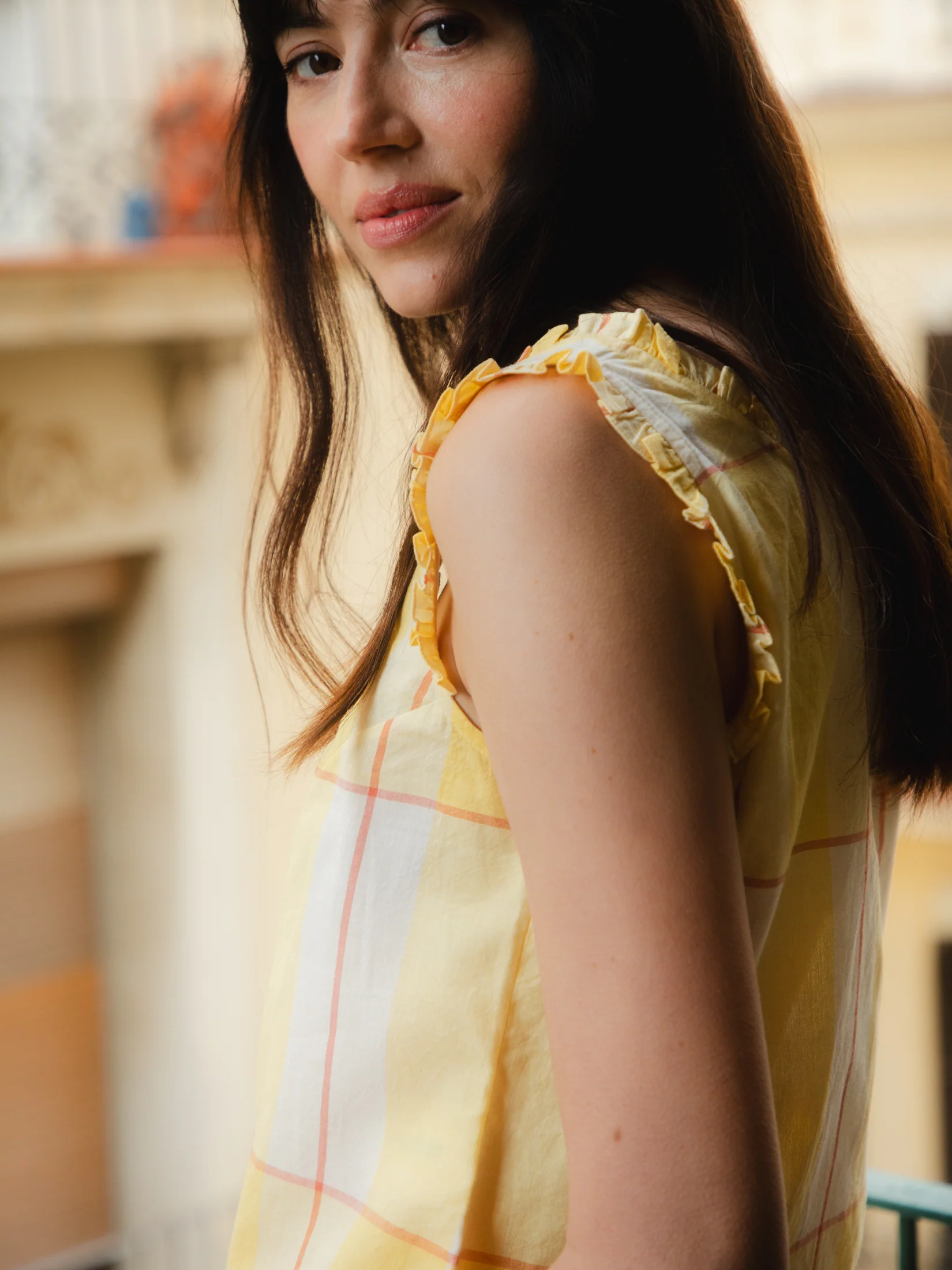 Larkin Top in Honey Check - Image 2
