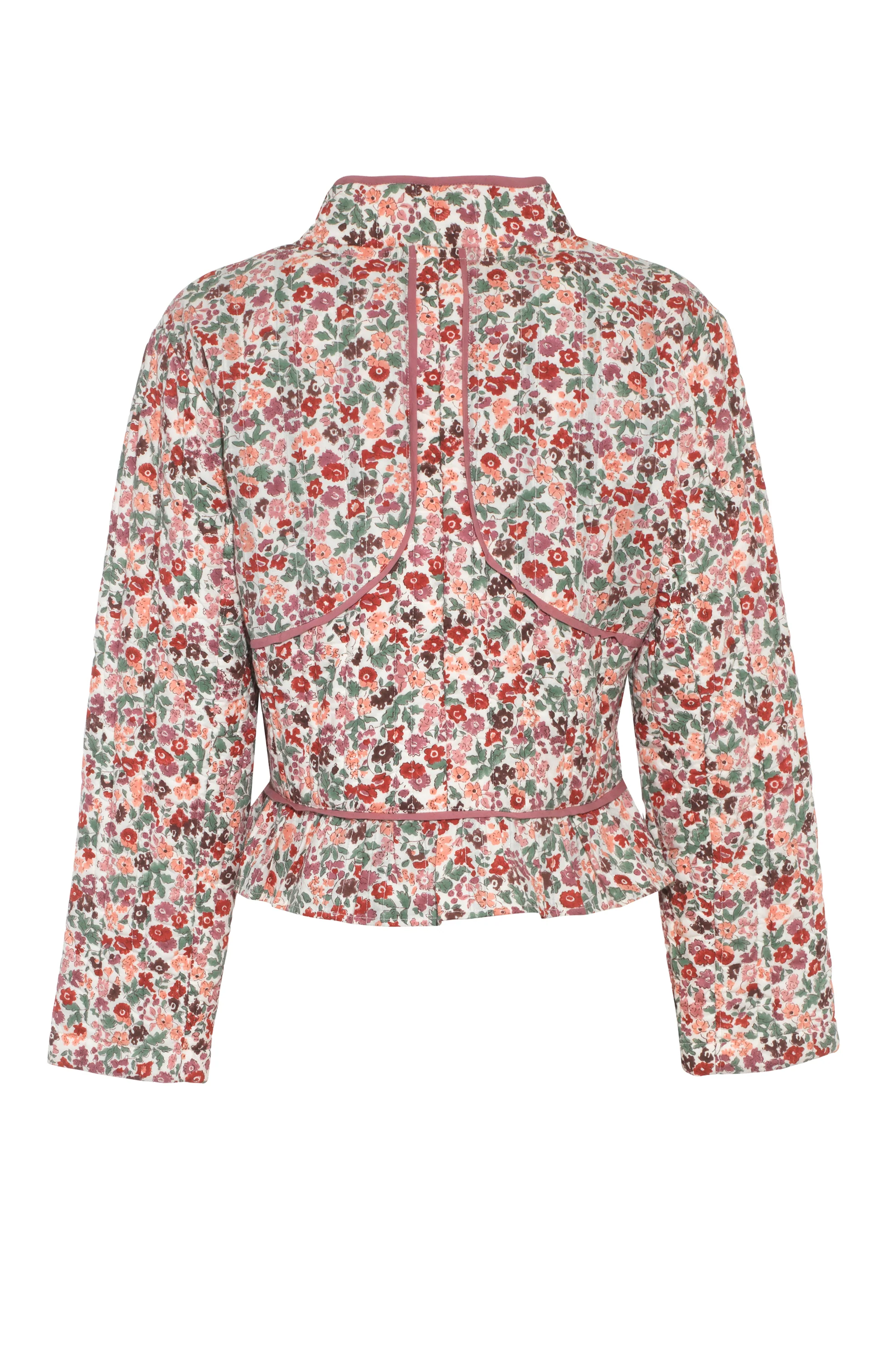 Quilted Biker Jacket in Fleures Berry - Image 6