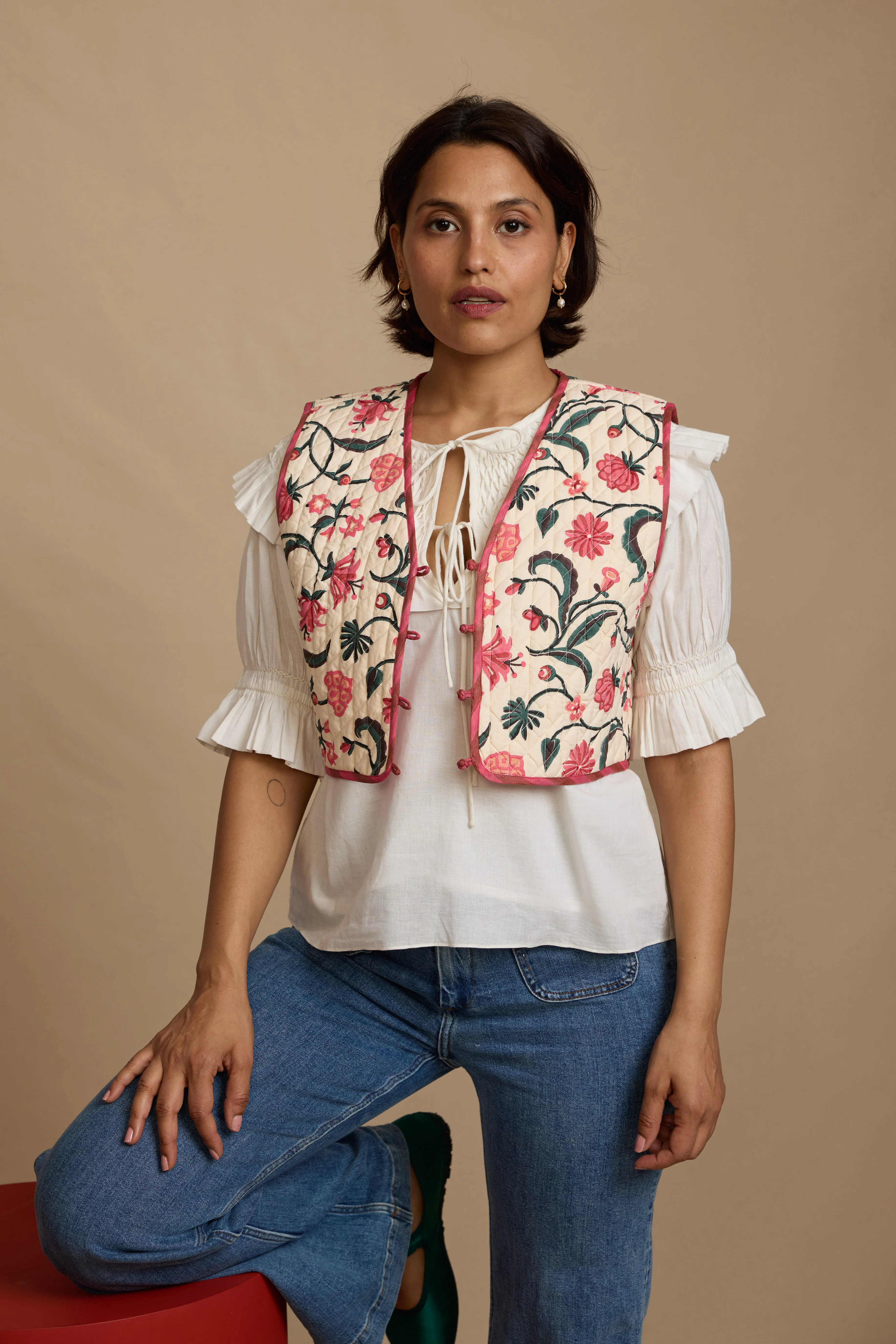 Reversible Pina Waistcoat in Morris Rose - Image 3