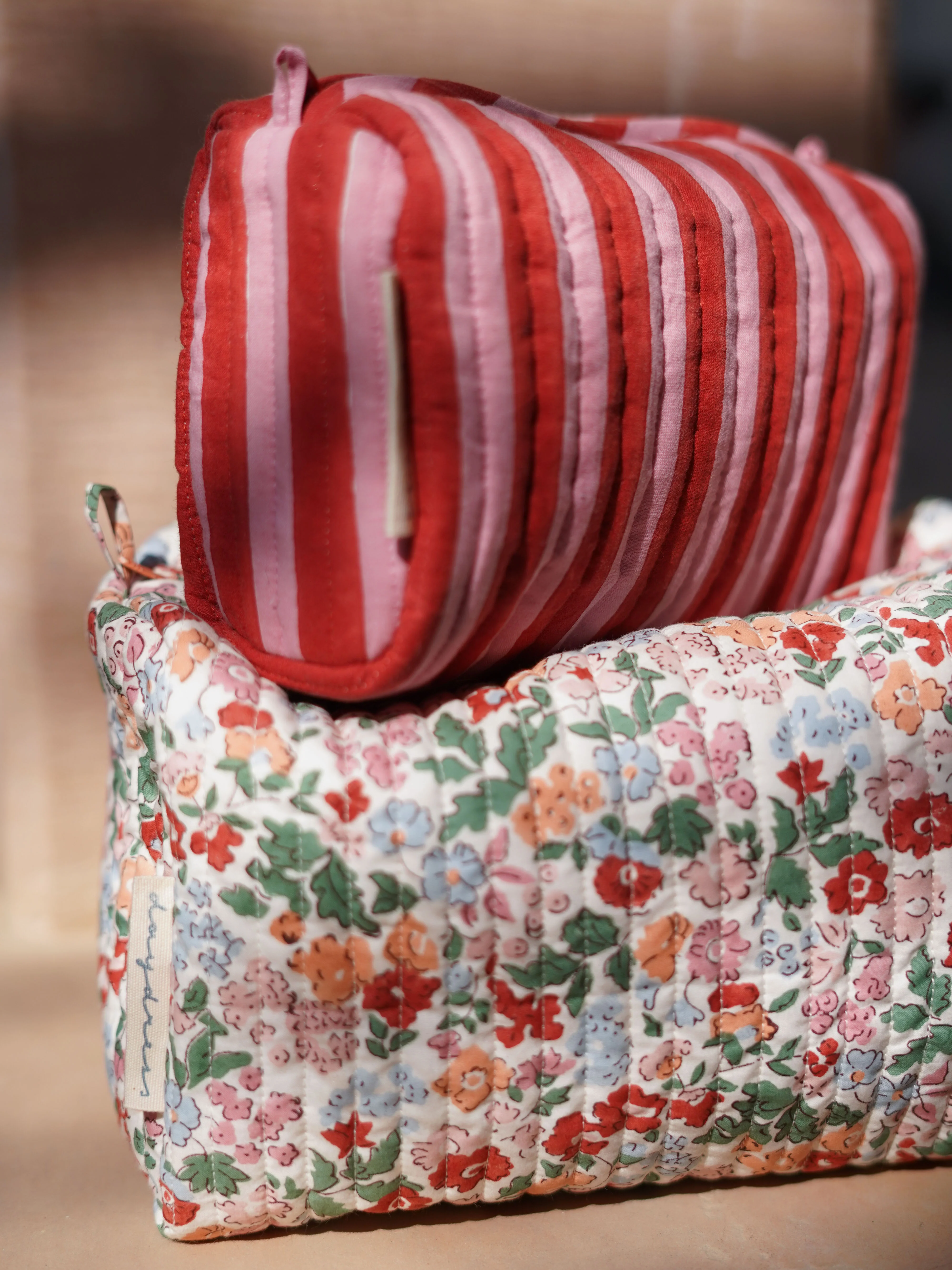 Small Wash Bag in Red/Pink Stripe - Image 2