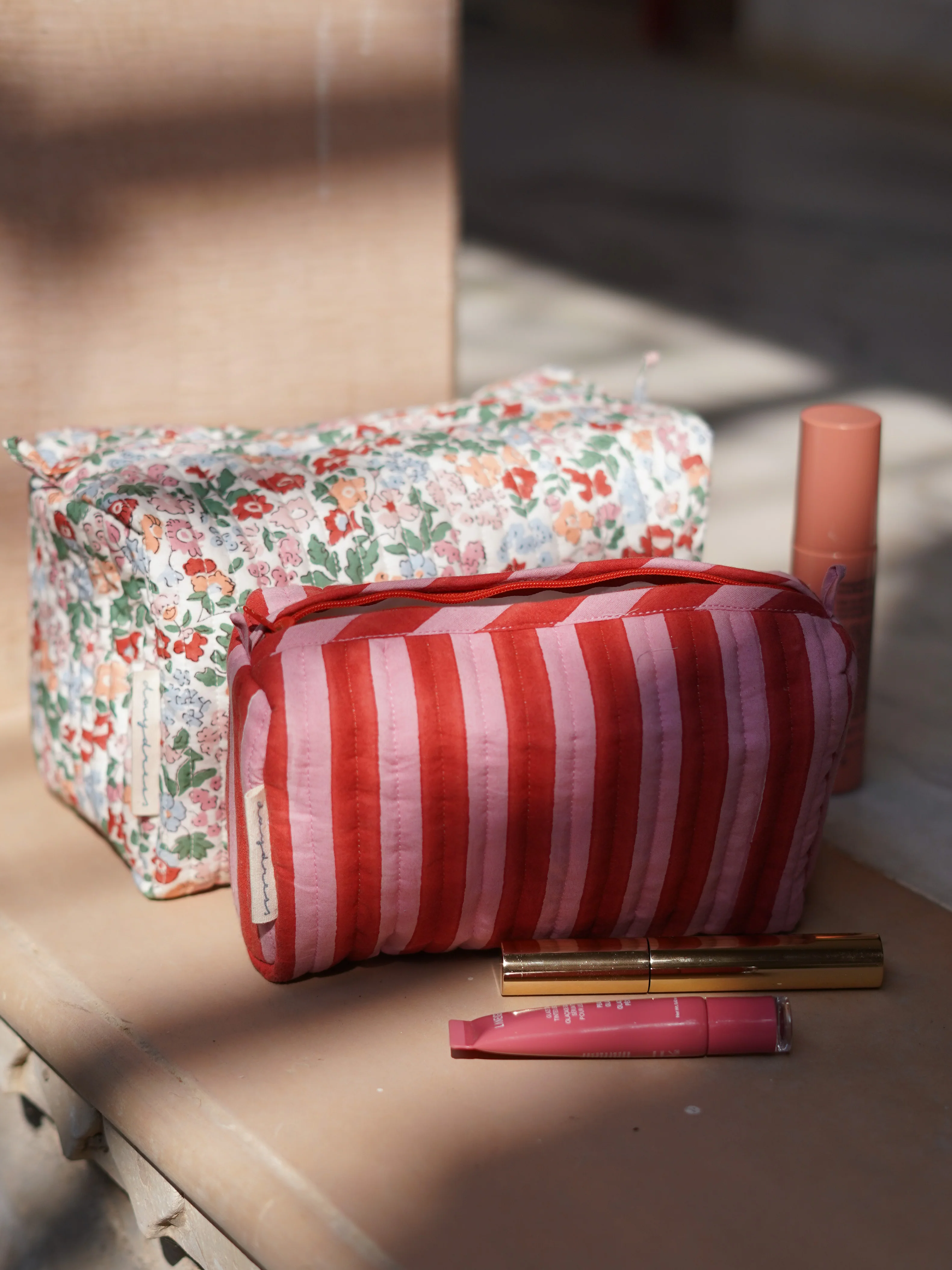 Small Wash Bag in Red/Pink Stripe - Image 3