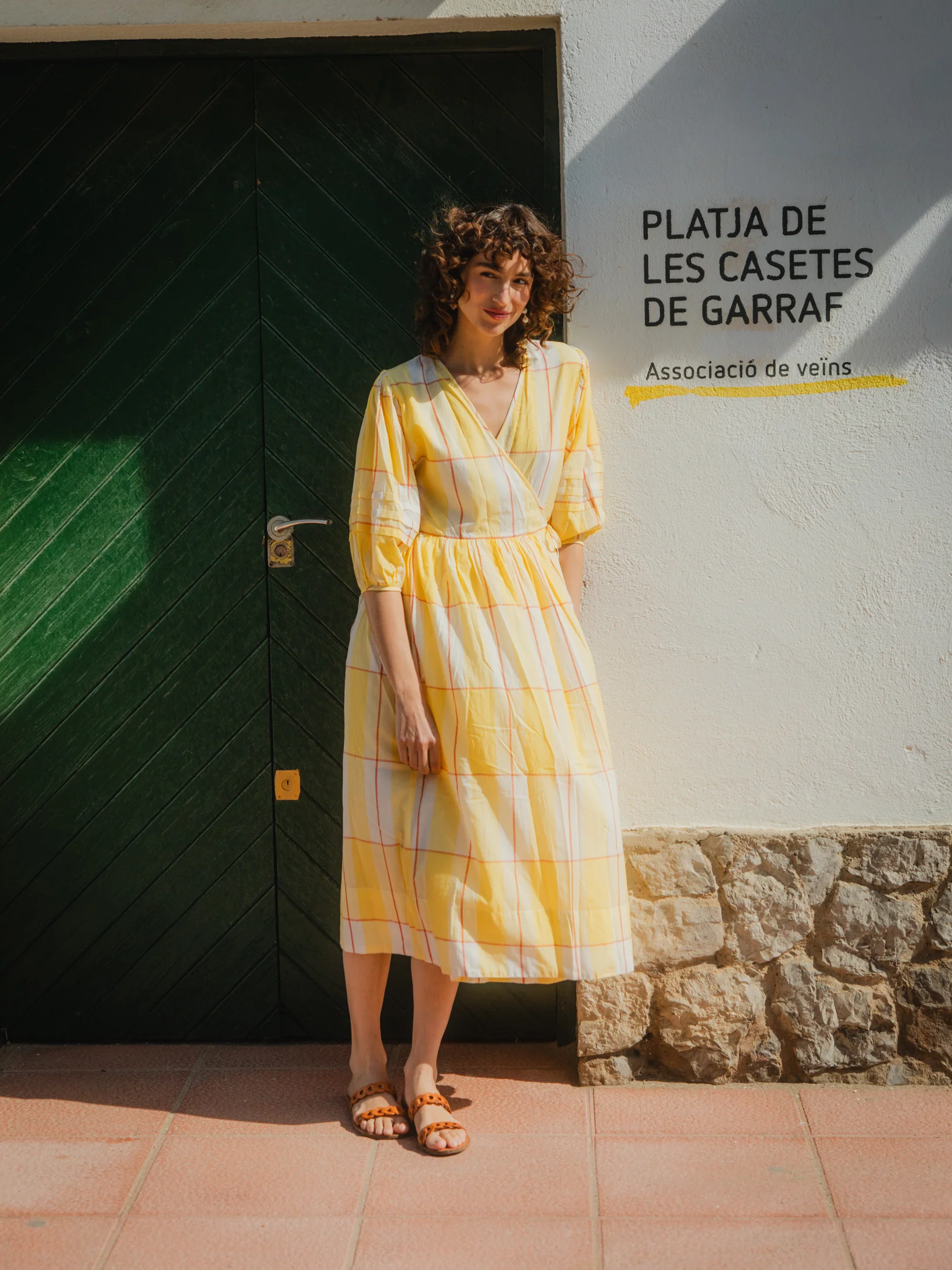 Wrap Dress in Honey Check - Image 3