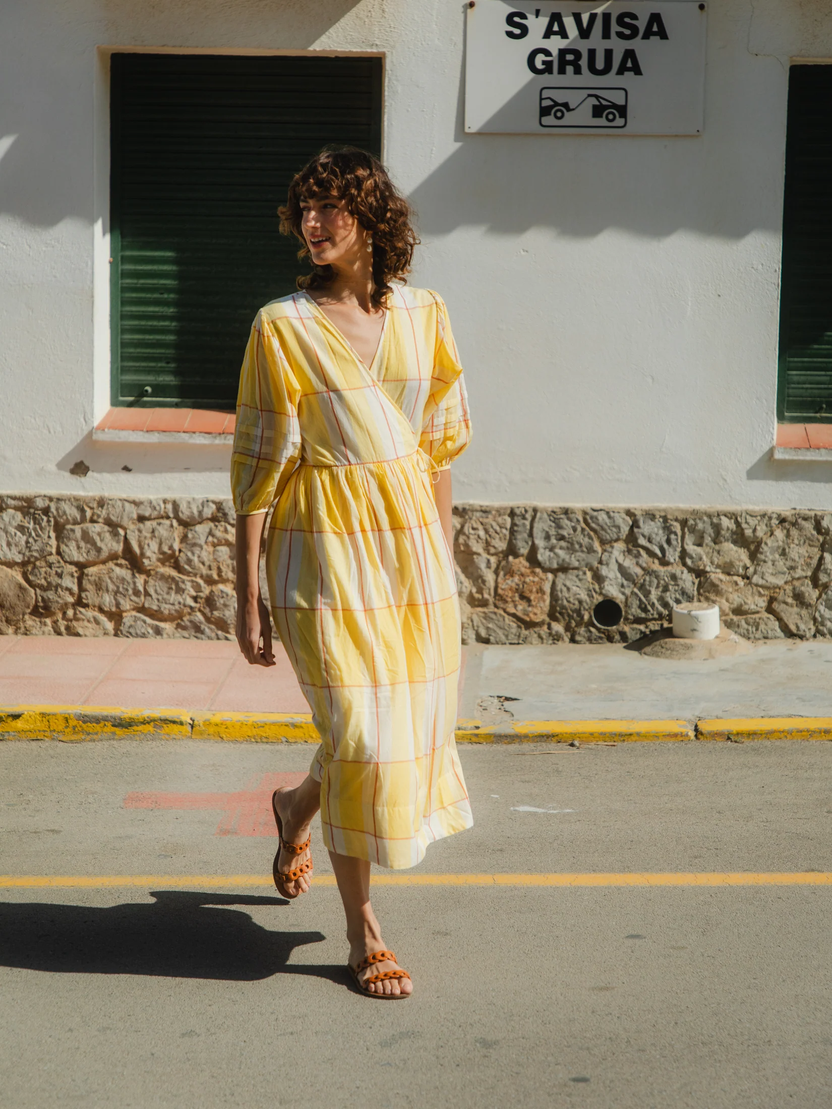 Wrap Dress in Honey Check - Image 5