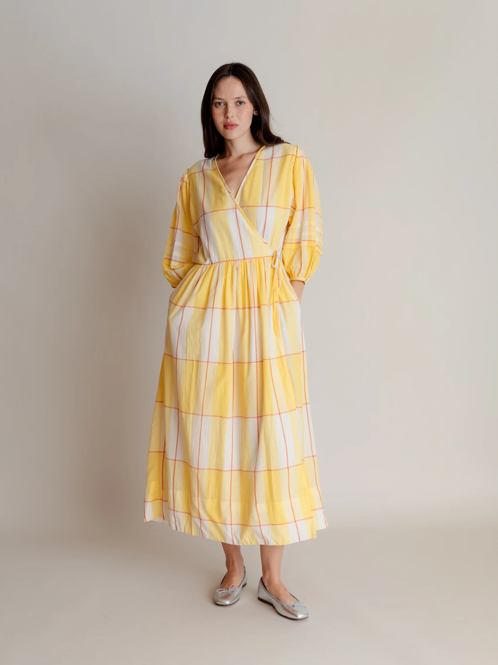 Wrap Dress in Honey Check - Image 6