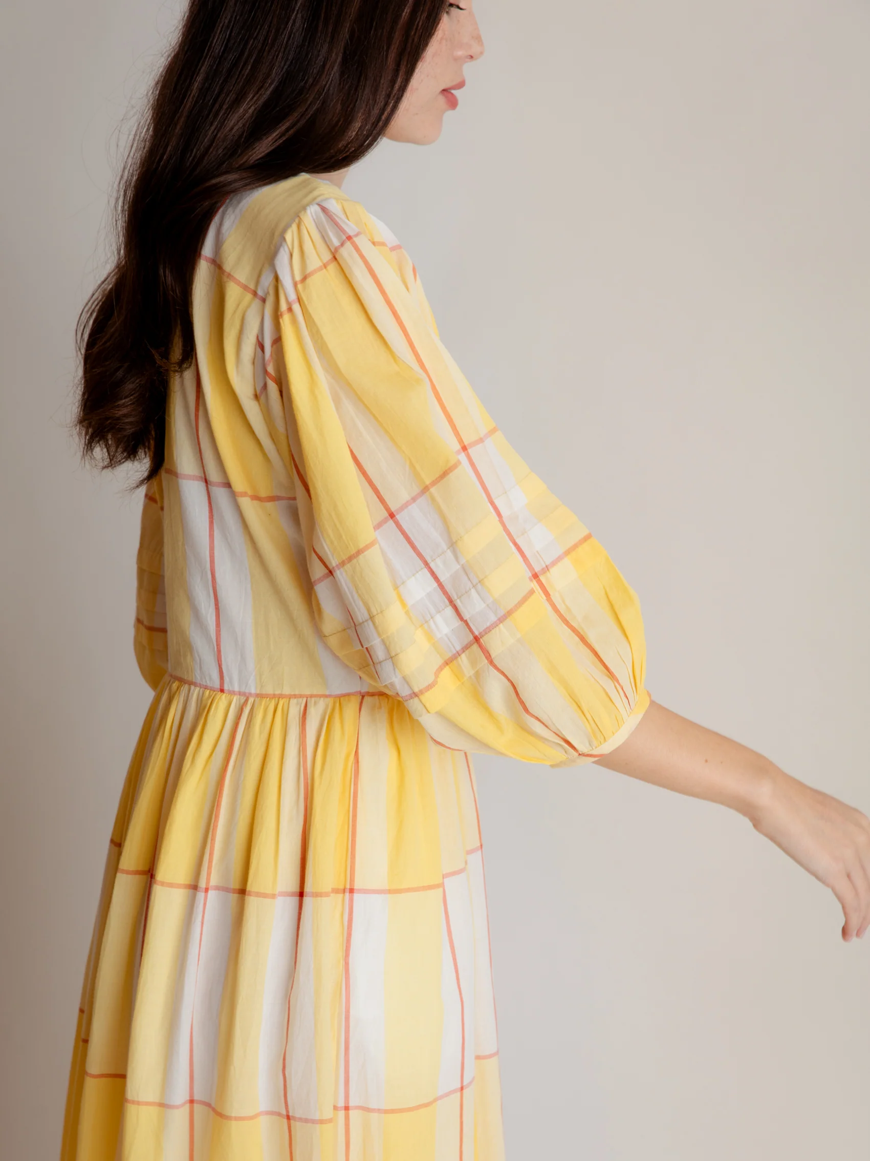 Wrap Dress in Honey Check - Image 7