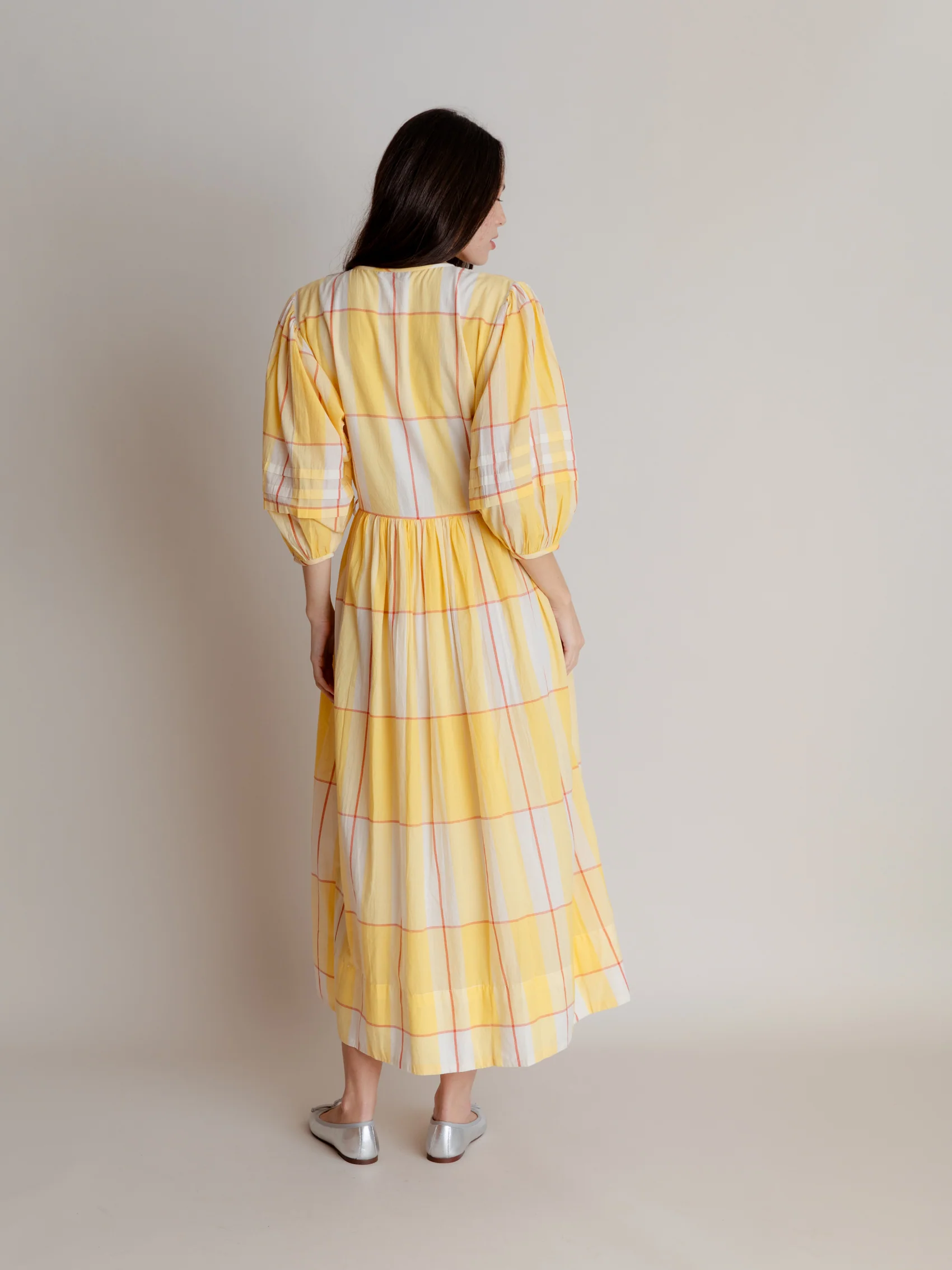 Wrap Dress in Honey Check - Image 8